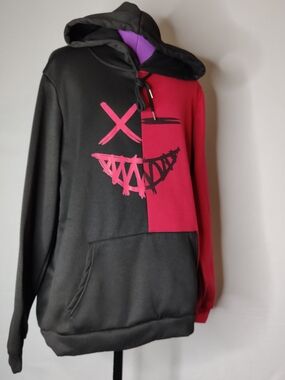 Men's Two-Tone Black and Burgundy Graphic Hoodie